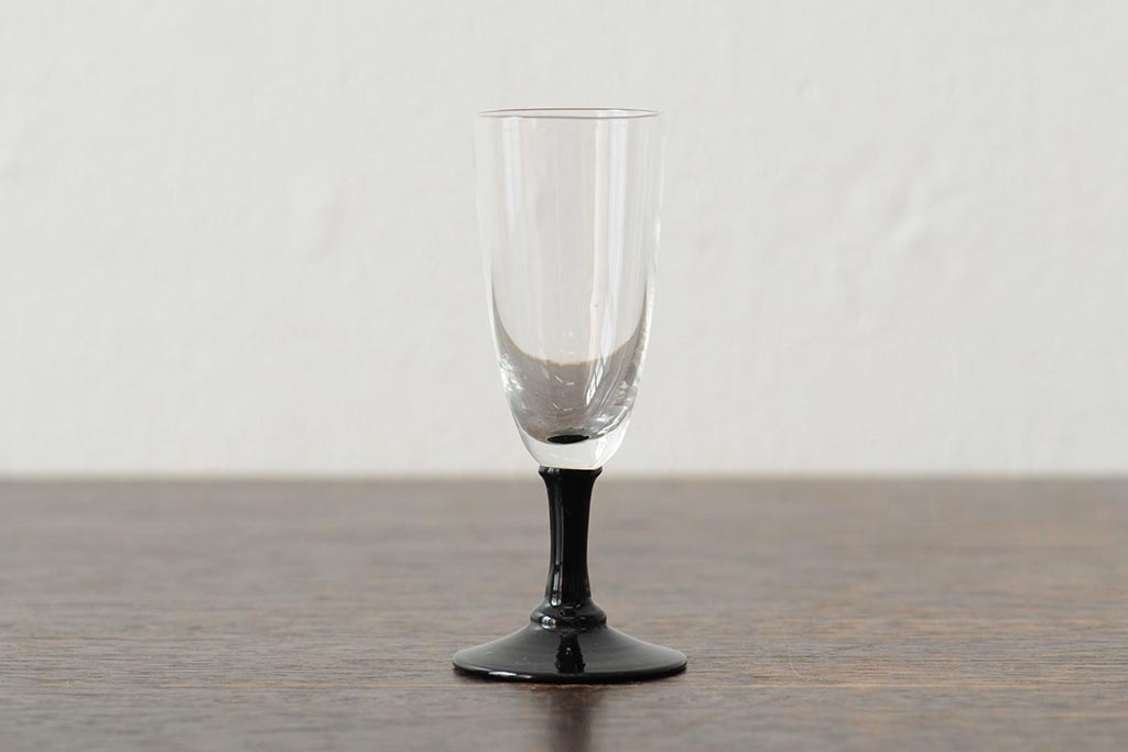 大正期　黒エナメル足　リキュールグラス3客セット(和ガラス、酒器)(R-043728)