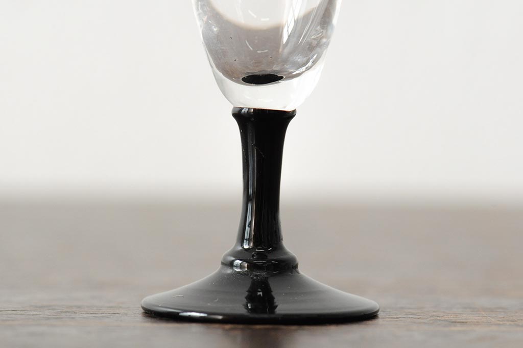 大正期　黒エナメル足　リキュールグラス3客セット(和ガラス、酒器)(R-043728)