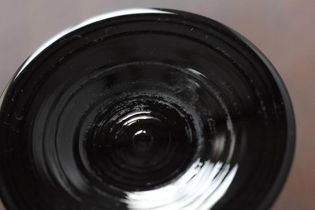 大正期　黒エナメル足　リキュールグラス3客セット(和ガラス、酒器)(R-043728)