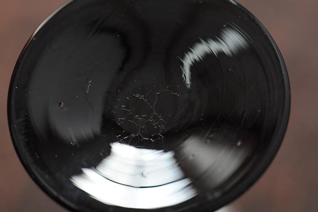 大正期　黒エナメル足　リキュールグラス3客セット(和ガラス、酒器)(R-043728)