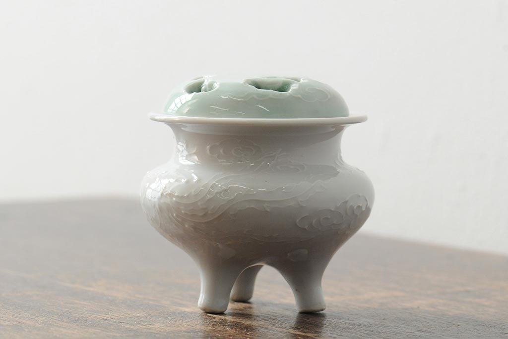 善夫銘　鳳香炉(白磁、青磁、共箱、茶道具)(R-043731)