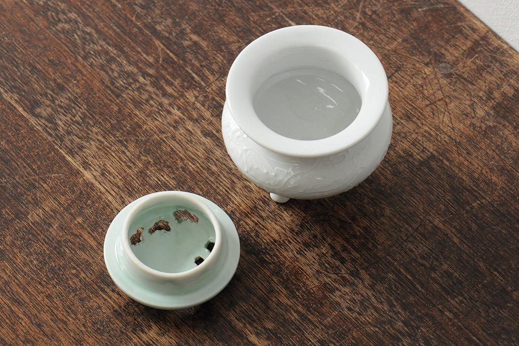 善夫銘　鳳香炉(白磁、青磁、共箱、茶道具)(R-043731)