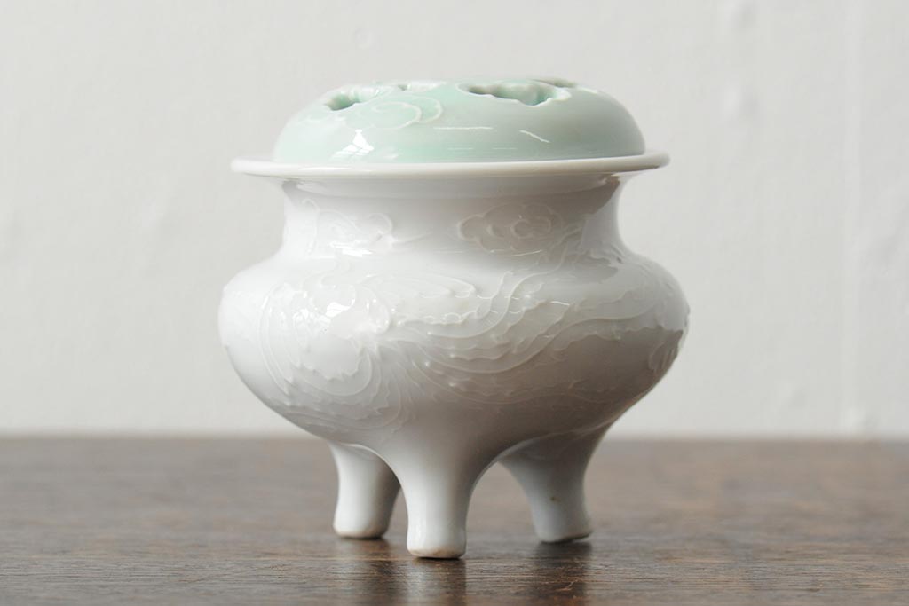 善夫銘　鳳香炉(白磁、青磁、共箱、茶道具)(R-043731)