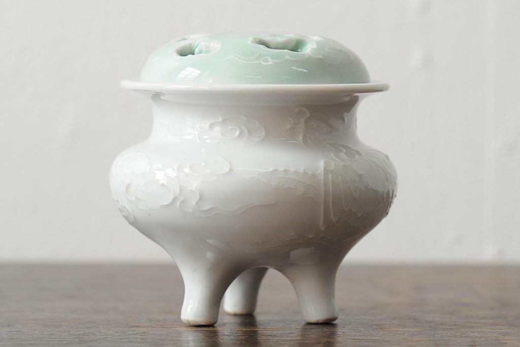 善夫銘　鳳香炉(白磁、青磁、共箱、茶道具)(R-043731)