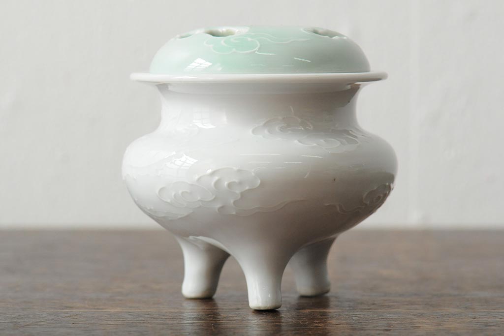 善夫銘　鳳香炉(白磁、青磁、共箱、茶道具)(R-043731)