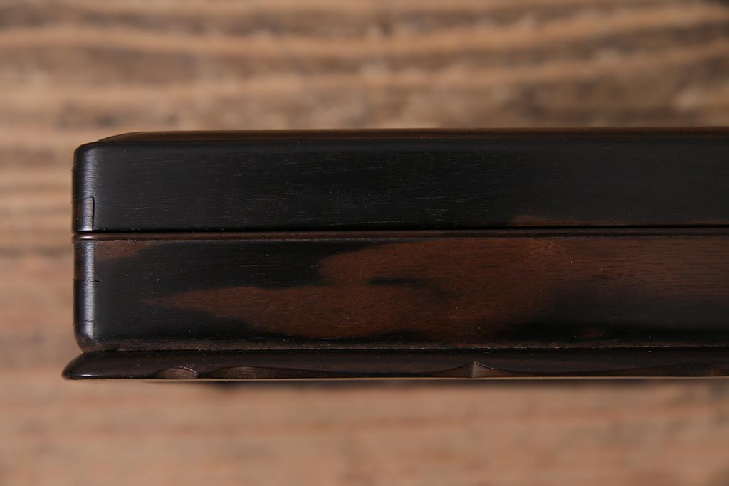 昭和中期　和製アンティーク　縞黒檀　指物　高級感漂う文箱(収納箱、小箱、小物収納)(R-043747)