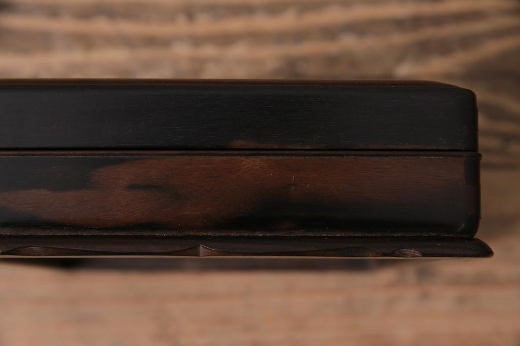 昭和中期　和製アンティーク　縞黒檀　指物　高級感漂う文箱(収納箱、小箱、小物収納)(R-043747)