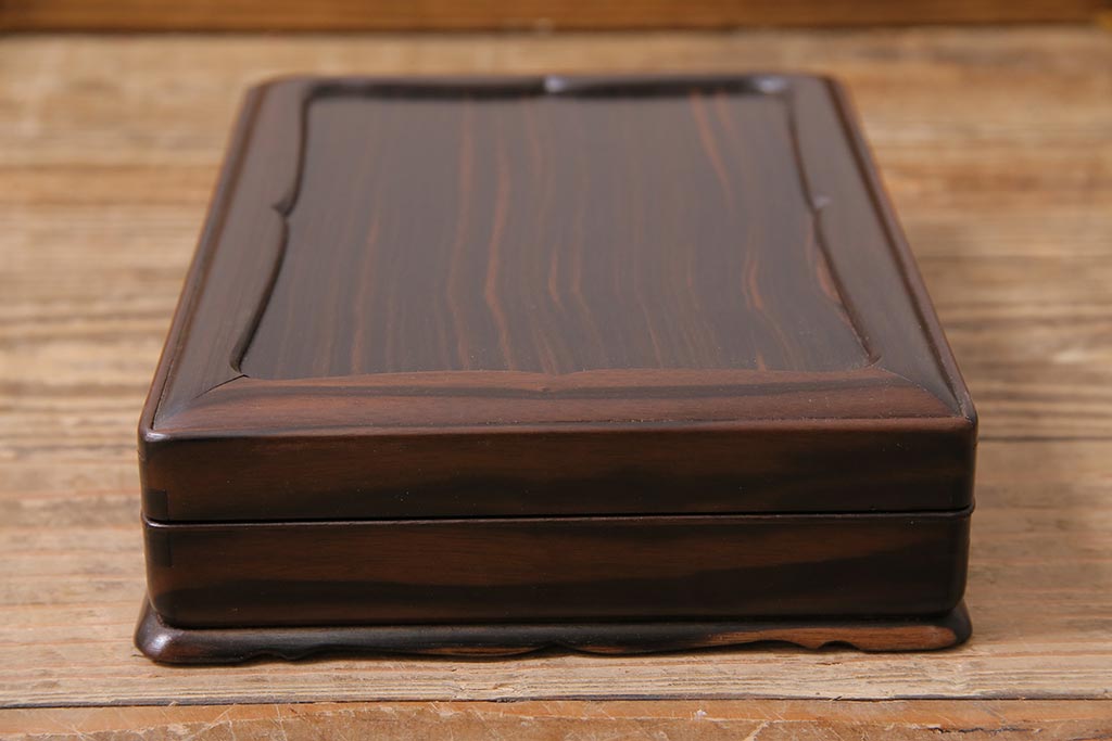 昭和中期　和製アンティーク　縞黒檀　指物　高級感漂う文箱(収納箱、小箱、小物収納)(R-043747)