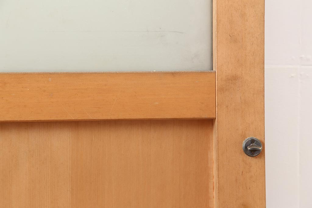レトロ建具　和製ビンテージ　昭和後期　ヒノキ材　すりガラス　大振りサイズのガラス戸1枚(引き戸)(R-043752)