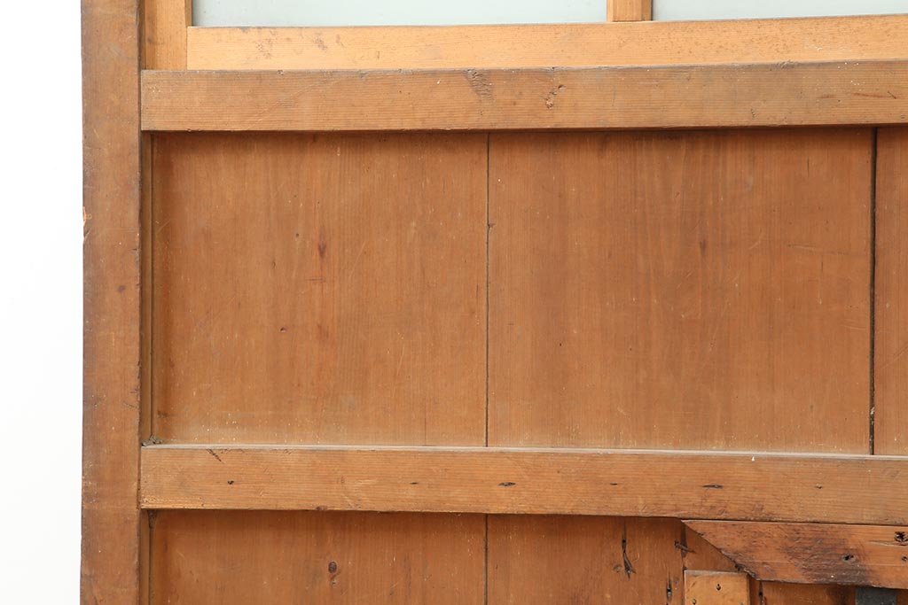 アンティーク建具　和製アンティーク　昭和初期　ヒノキ材　すりガラス　素朴な風合いが魅力の蔵戸(引き戸、玄関戸)(R-043753)