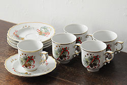 オールドノリタケ　NORITAKE　金彩　繊細なデザインがエレガントな雰囲気を醸し出すスープカップ&ソーサー3客セット(花、フラワー、C&S、洋食器)(R-074117)