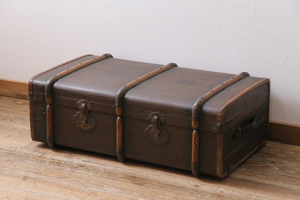 アンティーク雑貨　和製アンティーク　大正昭和初期　宝箱のようなデザインがお洒落なトランク(鞄、カバン、収納、ディスプレイ)(R-043794)