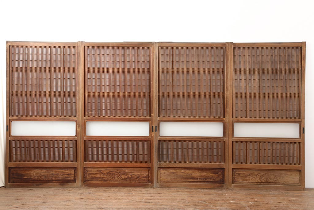 アンティーク建具 枠檜(ヒノキ)材 鏡板欅(ケヤキ)材一枚板