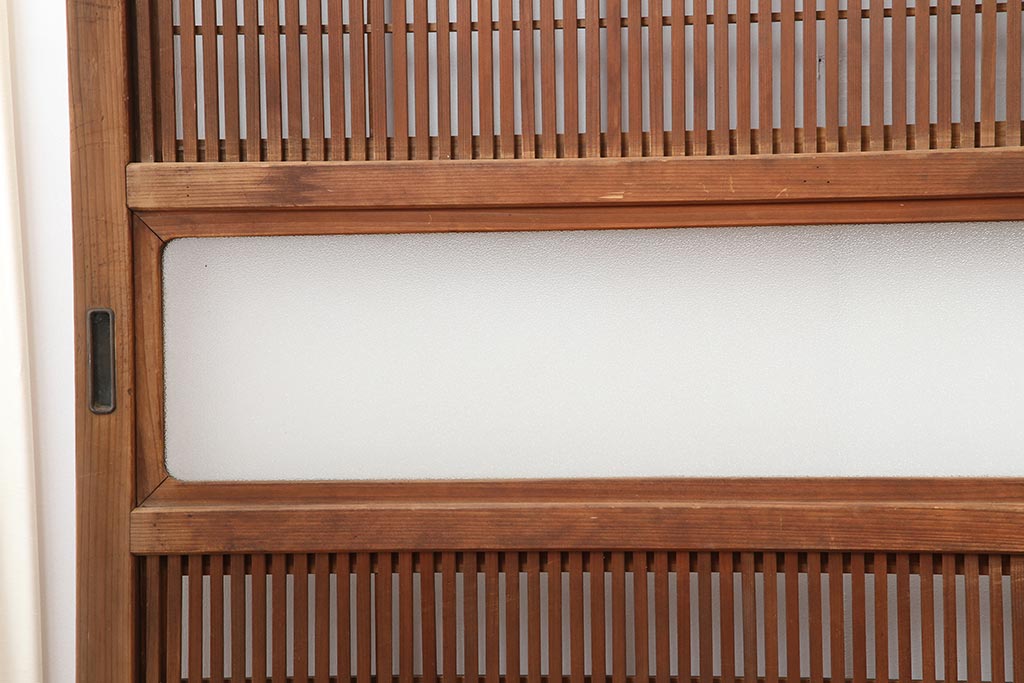 アンティーク建具　腰板ケヤキ材　裏障子付き　格子戸4枚セット(引き戸、建具)(R-043803)
