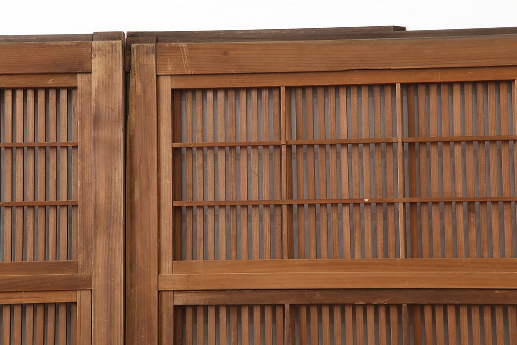アンティーク建具　腰板ケヤキ材　裏障子付き　格子戸4枚セット(引き戸、建具)(R-043803)