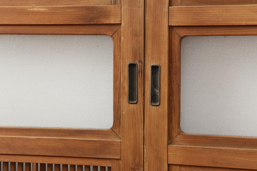アンティーク建具　腰板ケヤキ材　裏障子付き　格子戸4枚セット(引き戸、建具)(R-043803)