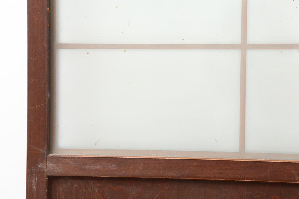 タZ0972◆(2)×2枚◆アンティーク◆特大◆大きな一枚ガラスの古い木枠引き戸◆古建具波ガラス戸サッシ玄関戸レトロM松 - 2