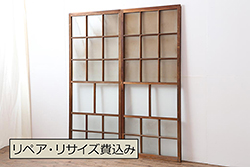 アンティーク建具　総栗材　時代の流れを感じさせる升目(マス目)格子蔵戸1枚(きつね格子、狐格子、引き戸、玄関戸、格子戸)(R-079633)