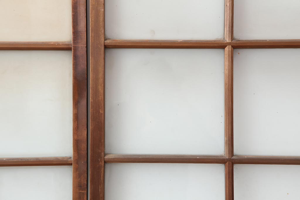 アンティーク建具　和レトロ　味わいとシンプルさが魅力のガラス戸2枚セット(引き戸、建具)(R-043847)