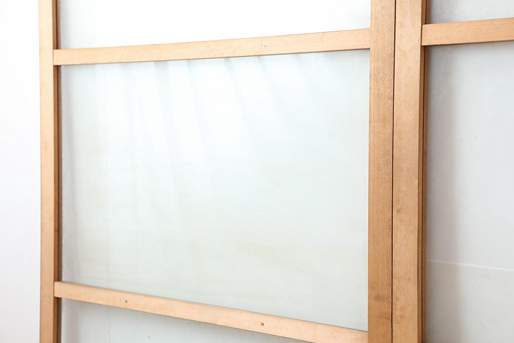 レトロ建具　昭和レトロ　昭和後期　ヒノキ材　素朴な風合いが魅力のガラス戸2枚セット(引き戸、玄関戸)(R-043849)