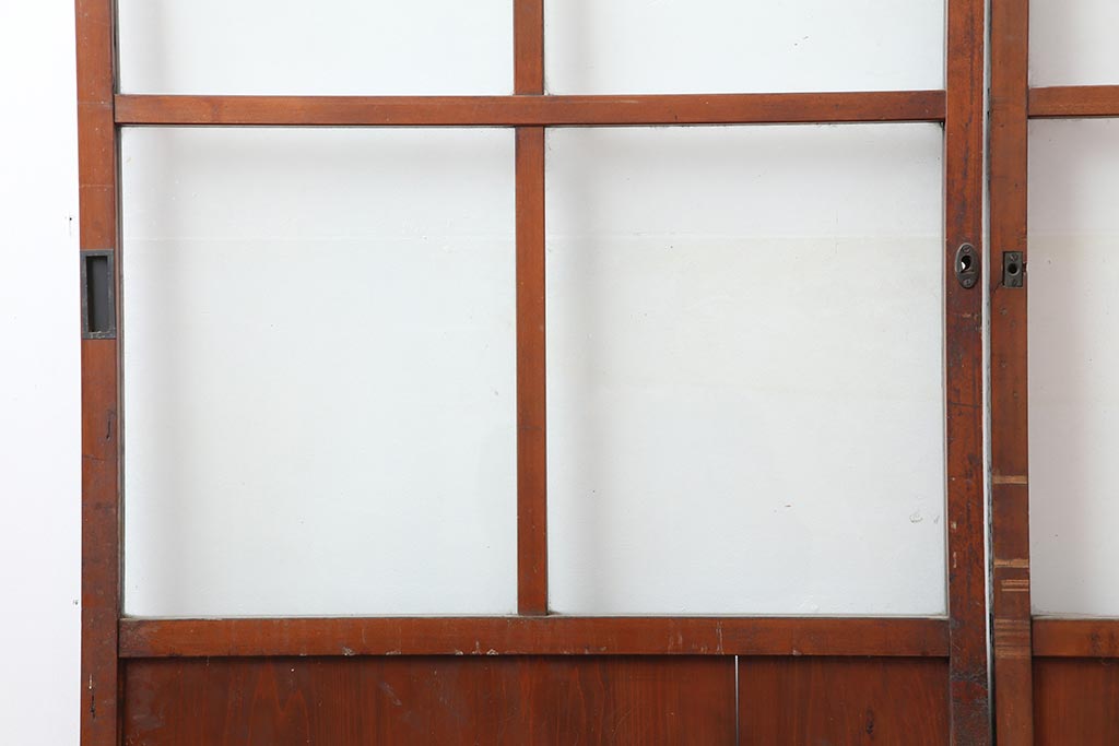 アンティーク建具　昭和初期　木味が魅力のレトロなガラス戸2枚セット(建具、引き戸)(R-043852)