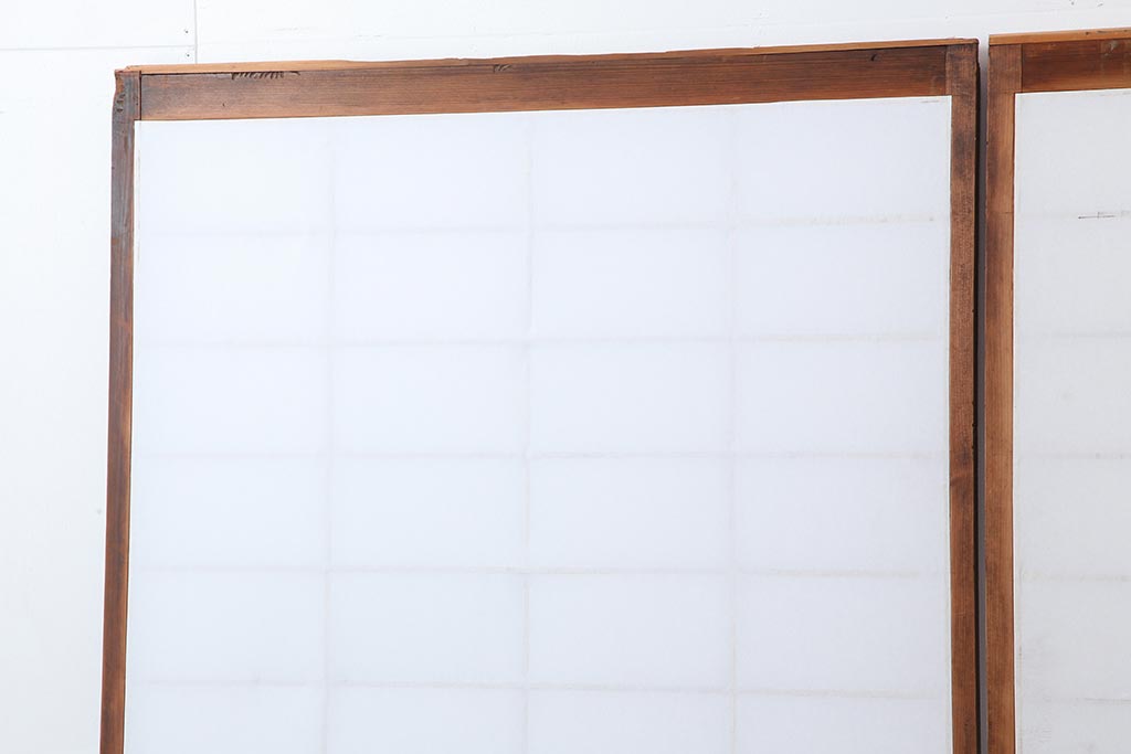 アンティーク建具　明治大正期　腰板の縦桟が趣のある障子戸2枚セット(腰付障子、腰高障子、建具、引き戸)(R-043862)