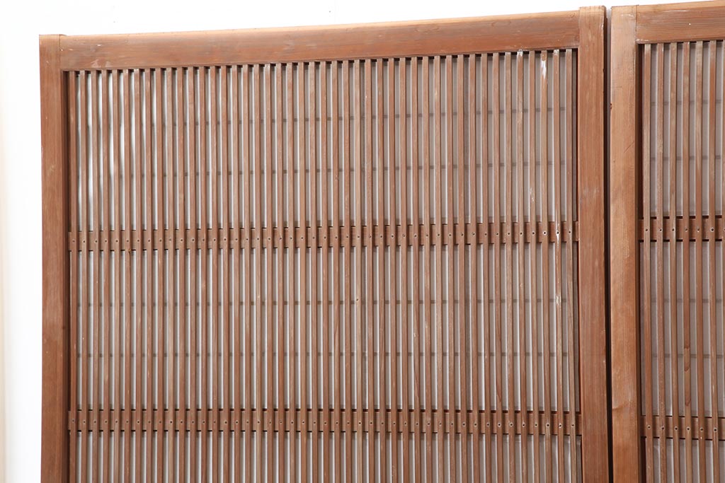 アンティーク建具　昭和中期　腰板ケヤキ材　裏障子付きの格子戸4枚セット(建具、ガラス帯戸、引き戸)(R-043866)
