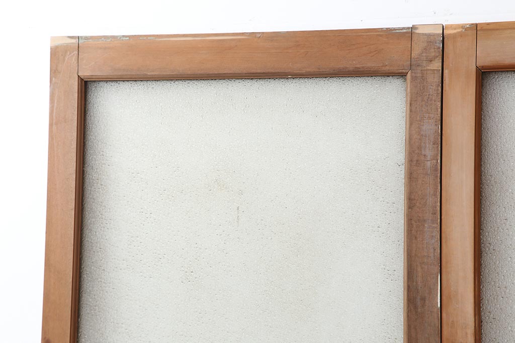 アンティーク建具　昭和初期　ヒノキ材　ダイヤガラス入り　味わいあるガラス引き戸2枚セット(建具、引き戸)(R-043884)