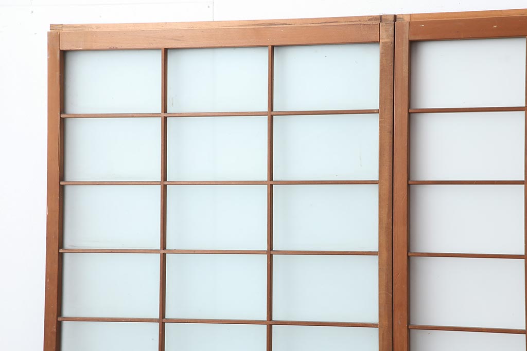 アンティーク建具　昭和中期　すりガラス　光をたくさん取り込めるガラス戸4枚セット(引き戸、建具)(R-043885)
