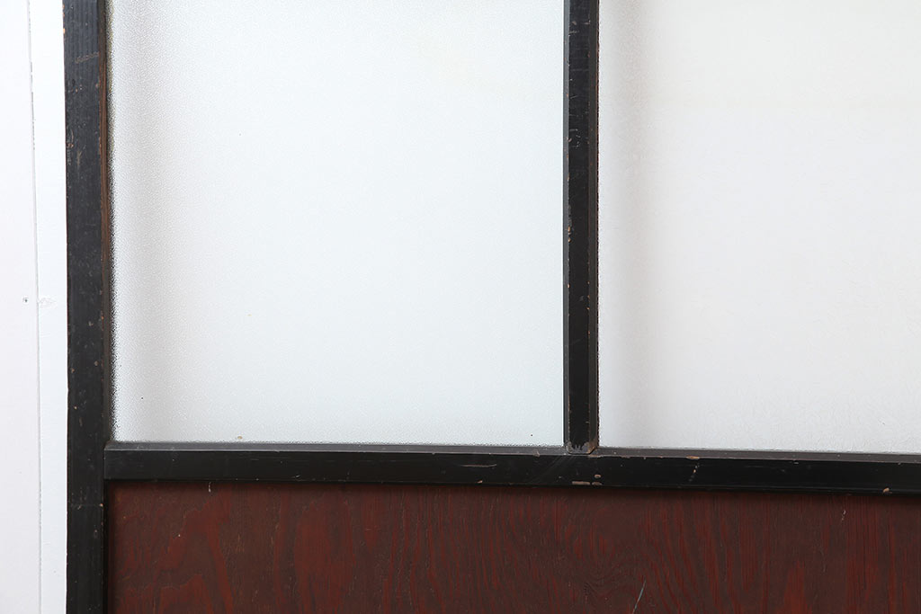 アンティーク建具　昭和初期　結霜ガラス・レトロガラス入り　珍しいデザインの障子戸2枚セット(引き戸)(R-043891)