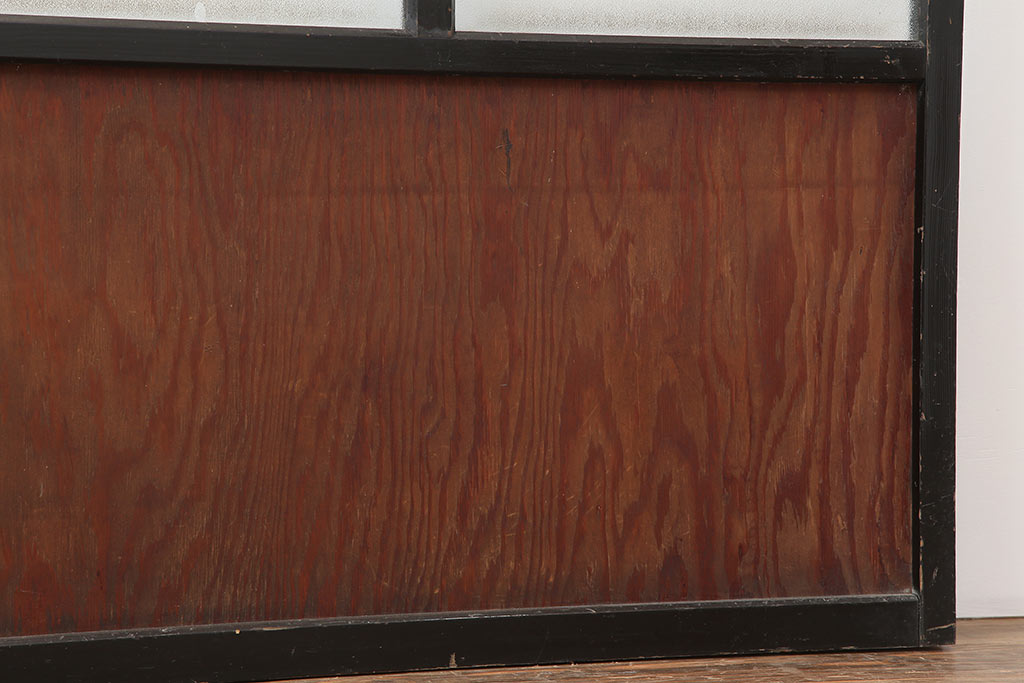 アンティーク建具　昭和初期　結霜ガラス・レトロガラス入り　珍しいデザインの障子戸2枚セット(引き戸)(R-043892)