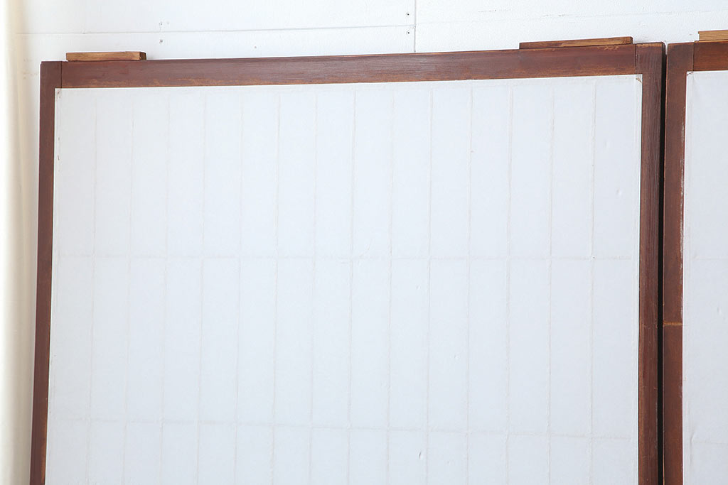 アンティーク建具　昭和初期　レトロガラス入り　すっきりとした格子が目を引く障子戸4枚セット(引き戸、ガラス帯戸)(R-043899)