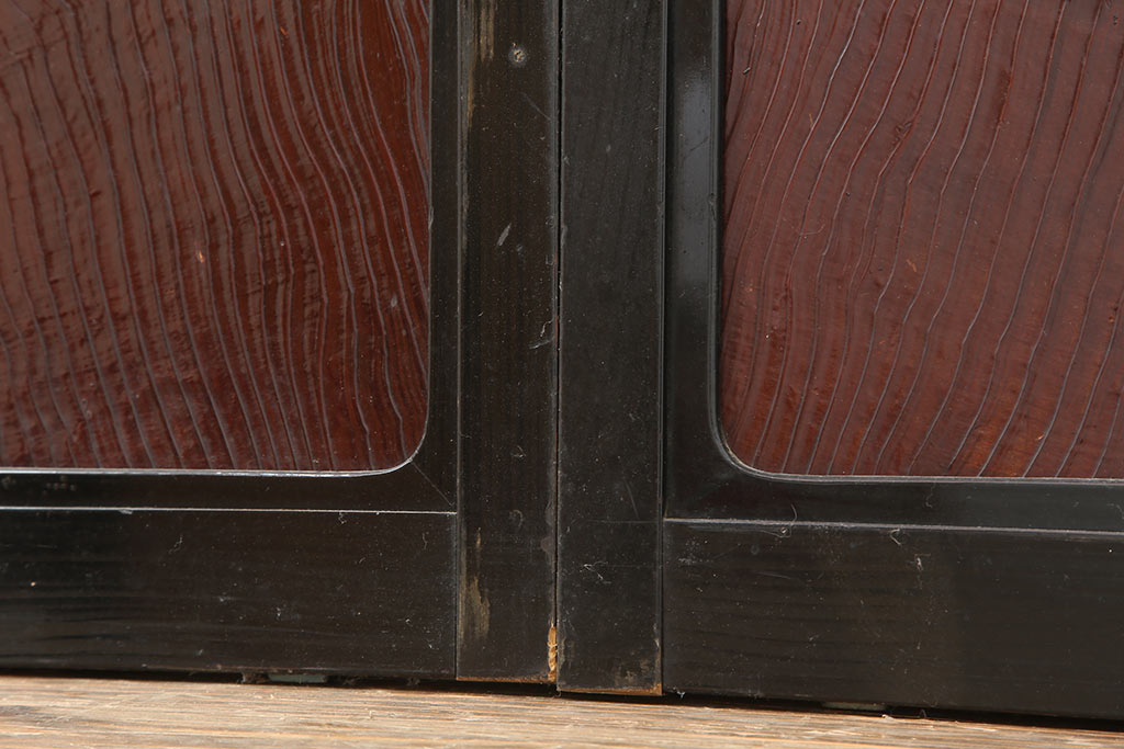 アンティーク建具　昭和初期　ガラス入り　和モダンな雰囲気が魅力の障子戸4枚セット(引き戸)(R-043900)