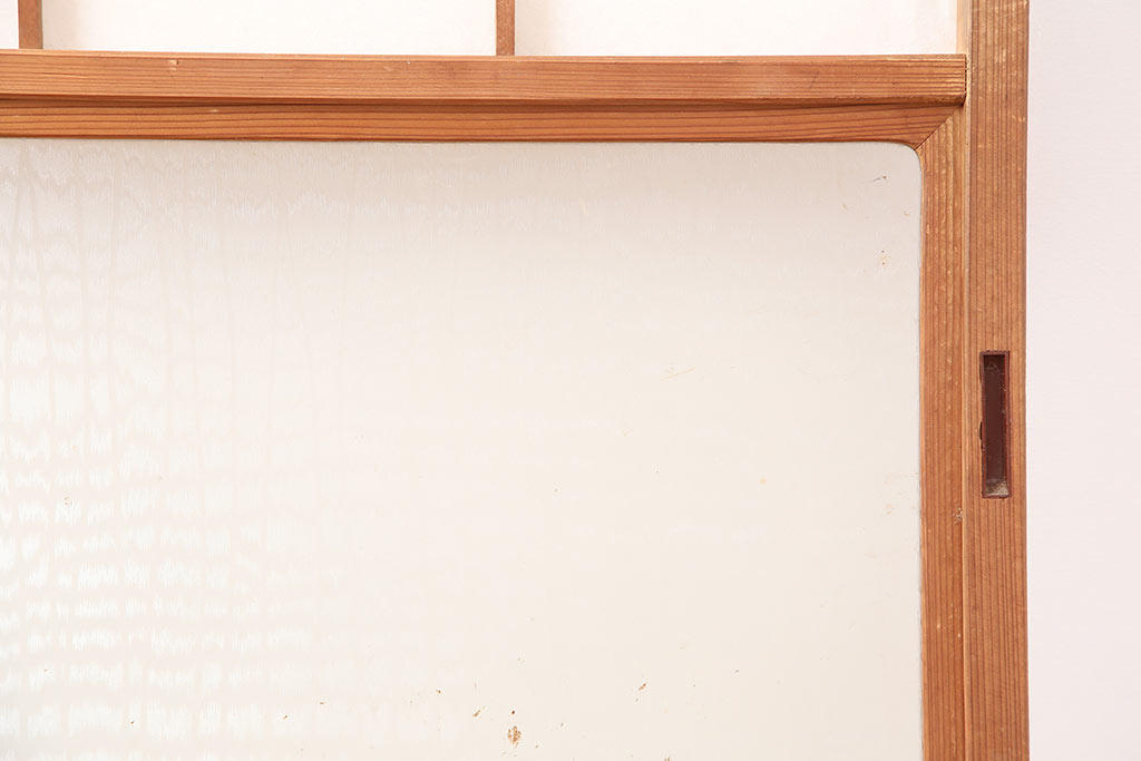 レトロ建具　昭和後期　レトロガラス入り　升格子の障子戸2枚セット(引き戸、ガラス帯戸)(R-043907)