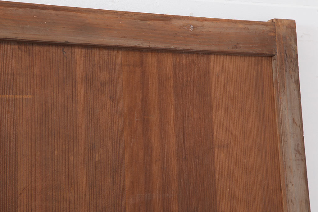 アンティーク建具　大正昭和初期　裏障子付き　味わい深い木肌が魅力の格子帯戸4枚セット(引き戸)(R-043909)