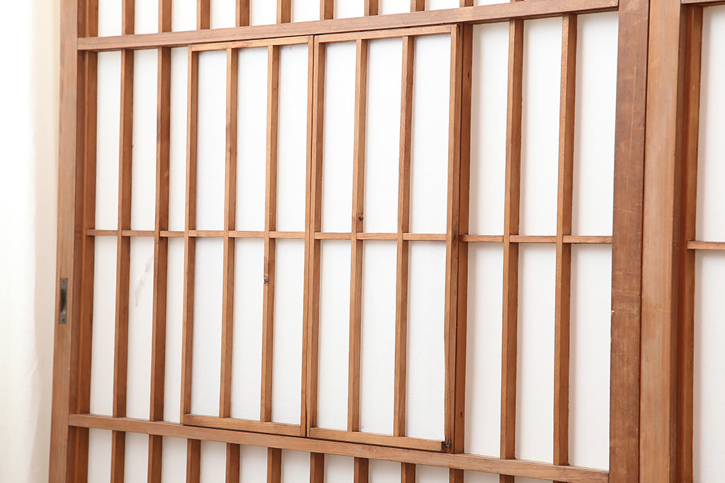 アンティーク建具　和製アンティーク　昭和中期　腰板ケヤキ材　上手物!和の趣たっぷりの障子戸4枚セット(引き戸、障子戸)(R-043938)