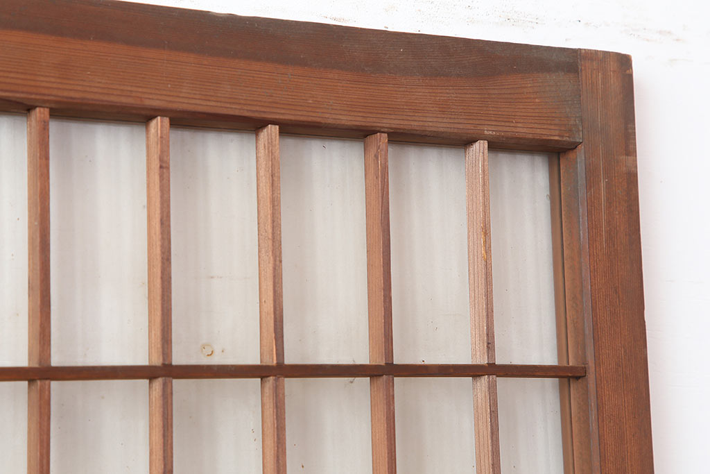 アンティーク建具　昭和中期　ダイヤ・モールガラス入り　珍しいドアタイプの格子戸(ドア、扉、格子扉)(R-043947)