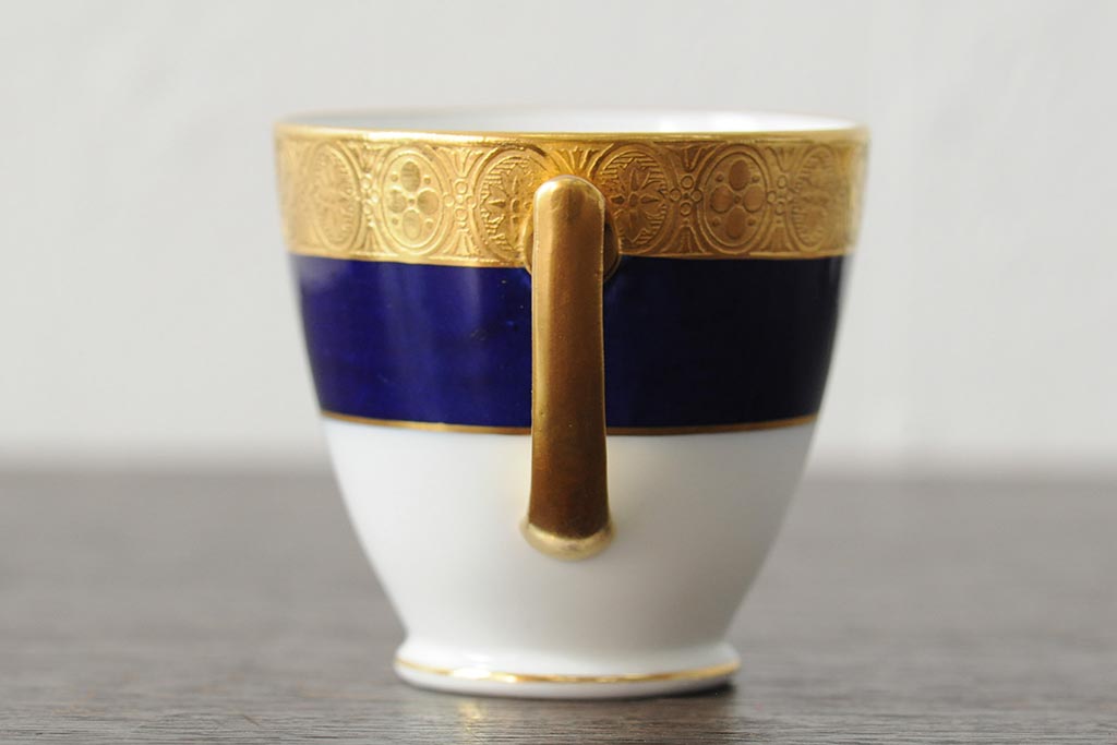 ヴィンテージ　イギリス　MINTON(ミントン)　コバルトブルー　金彩　カップ&ソーサー(デミタスカップ、洋食器、陶磁器、ビンテージ)(R-043963)