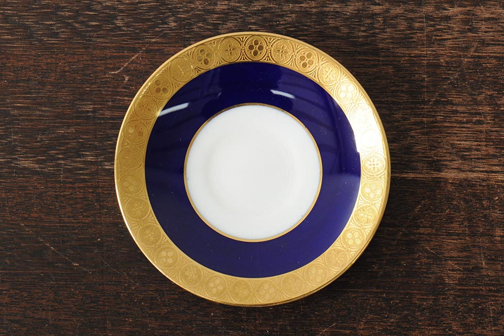 ヴィンテージ　イギリス　MINTON(ミントン)　コバルトブルー　金彩　カップ&ソーサー(デミタスカップ、洋食器、陶磁器、ビンテージ)(R-043963)