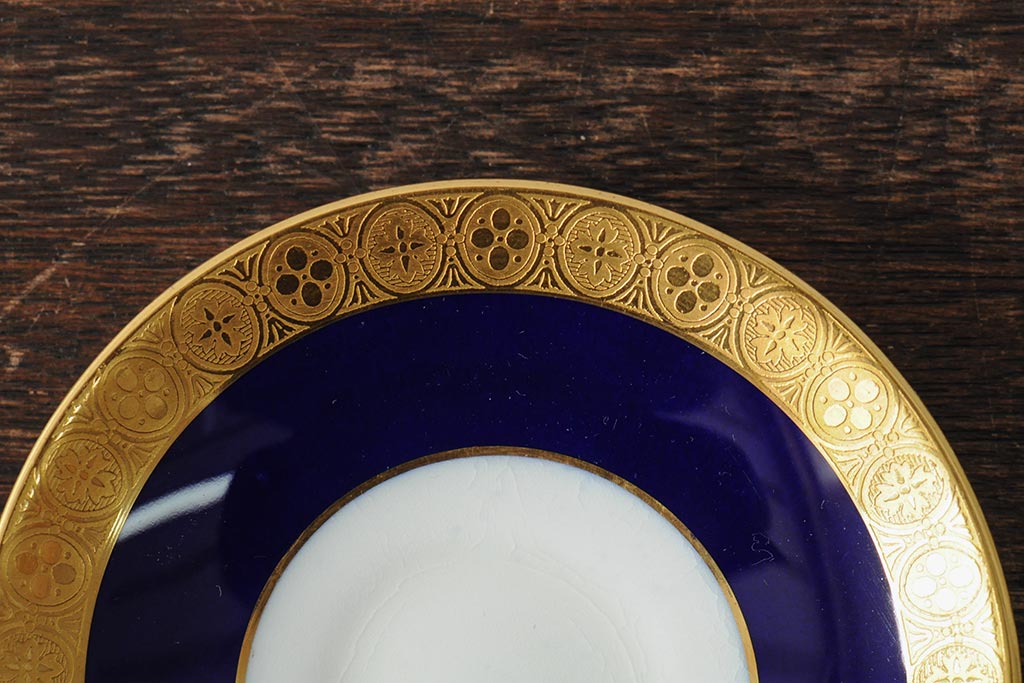 ヴィンテージ　イギリス　MINTON(ミントン)　コバルトブルー　金彩　カップ&ソーサー(デミタスカップ、洋食器、陶磁器、ビンテージ)(R-043963)