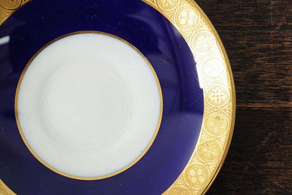 ヴィンテージ　イギリス　MINTON(ミントン)　コバルトブルー　金彩　カップ&ソーサー(デミタスカップ、洋食器、陶磁器、ビンテージ)(R-043963)