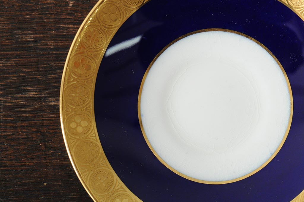 ヴィンテージ　イギリス　MINTON(ミントン)　コバルトブルー　金彩　カップ&ソーサー(デミタスカップ、洋食器、陶磁器、ビンテージ)(R-043963)