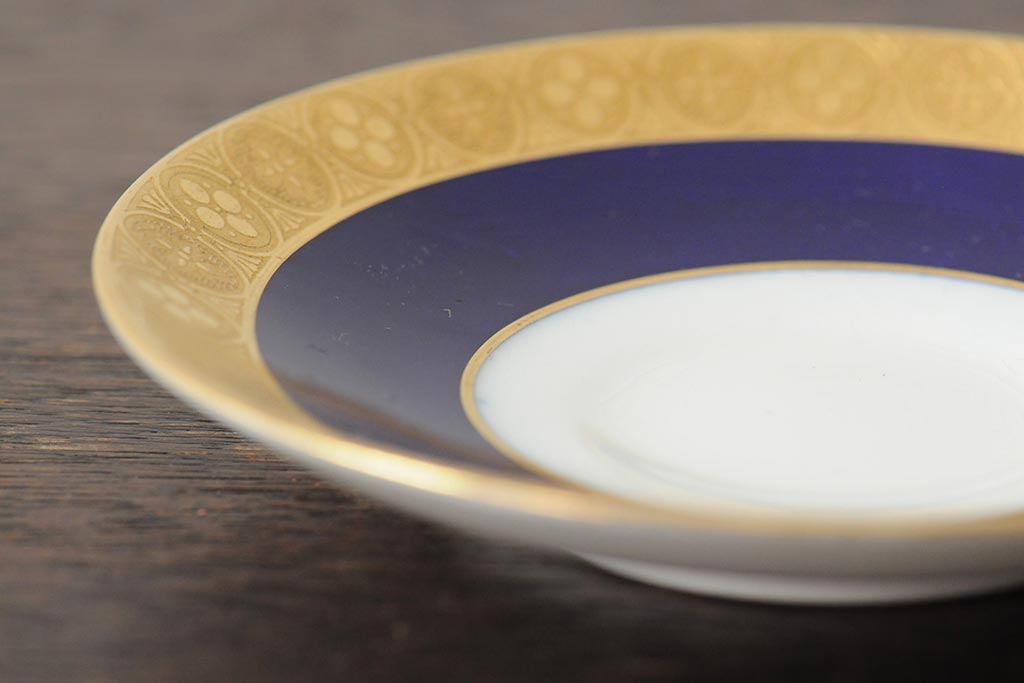 ヴィンテージ　イギリス　MINTON(ミントン)　コバルトブルー　金彩　カップ&ソーサー(デミタスカップ、洋食器、陶磁器、ビンテージ)(R-043963)