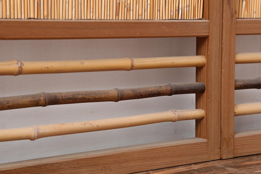 アンティーク建具　昭和中期　竹細工がおしゃれな御簾戸4枚セット(簾戸、簀戸、葭戸、夏障子、夏戸、葦戸)(R-043965)