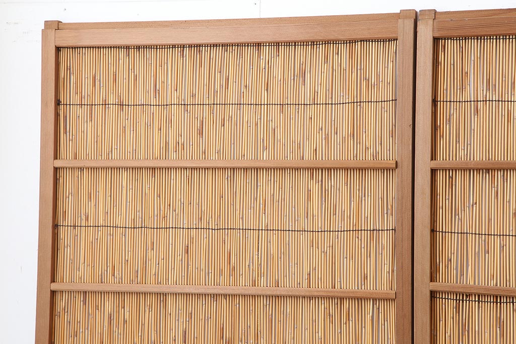 アンティーク建具 昭和中期 竹細工がおしゃれな御簾戸4枚セット