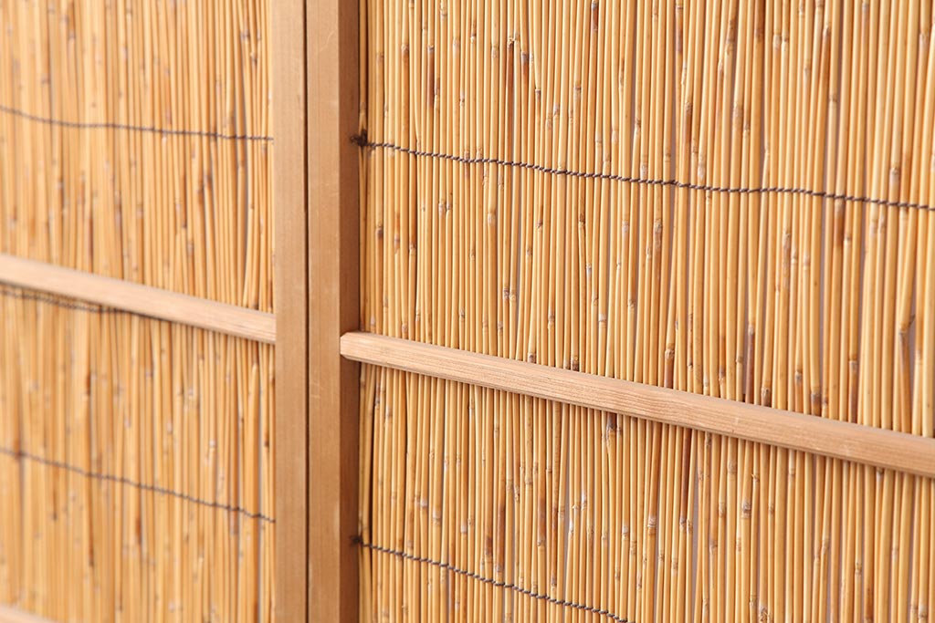 アンティーク建具 昭和中期 竹細工がおしゃれな御簾戸4枚セット