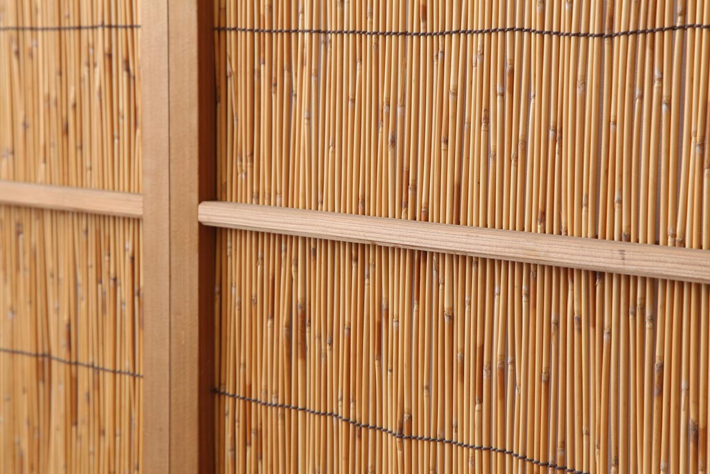 アンティーク建具　昭和中期　竹細工がおしゃれな御簾戸4枚セット(簾戸、簀戸、葭戸、夏障子、夏戸、葦戸)(R-043966)
