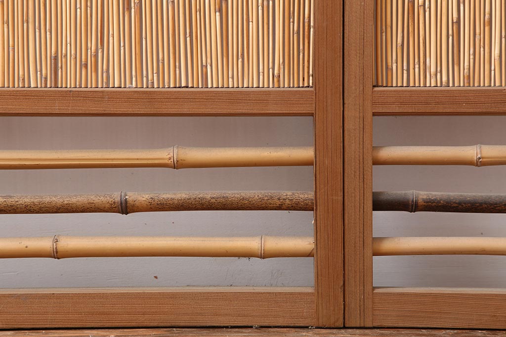 アンティーク建具　昭和中期　竹細工がおしゃれな御簾戸4枚セット(簾戸、簀戸、葭戸、夏障子、夏戸、葦戸)(R-043966)