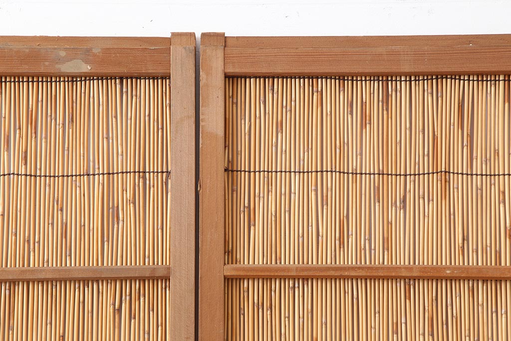 アンティーク建具　昭和中期　竹細工がおしゃれな御簾戸4枚セット(簾戸、簀戸、葭戸、夏障子、夏戸、葦戸)(R-043966)