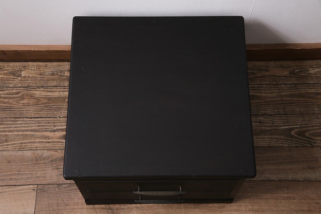 レトロ家具　昭和中期　ペイント　シックな印象の小引き出し(小物収納、卓上収納)(R-043970)